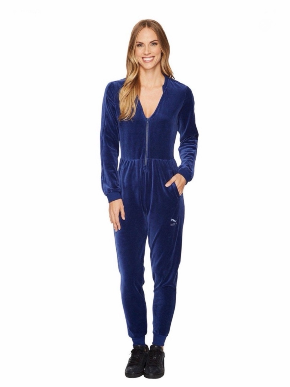 •Puma• Vintage Navy Blue Velour Long Sleeve Jumpsuit - Size Small